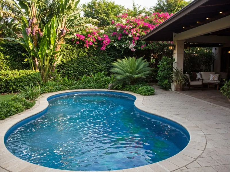 Kidney-shaped pool in a lush Durban garden