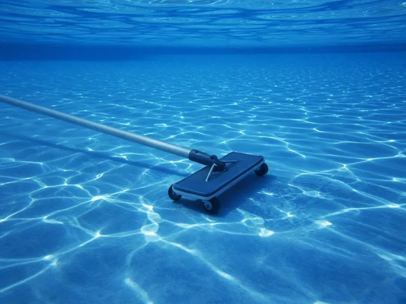 Pool vacuum on a clear pool floor